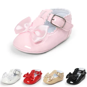 Детски Модел обувки на Принцесата с Хубав Нос, Изкуствена Кожа, Однотонная Обувки с Мека Подметка За Първите Деца 0-18 Месеца, Обувки За Новородените Момичета