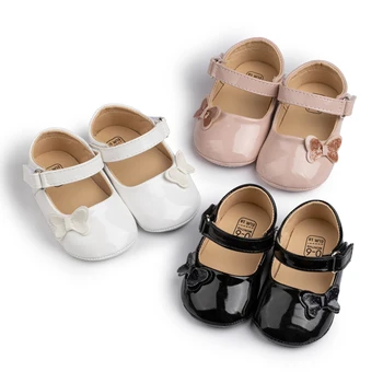 Детски обувки KIDSUN За новородени момичета, принцеси, обувки за деца от изкуствена кожа с бантиком, гумена подметка, устойчива на плъзгане обувки за първите ходунков 0-18 м
