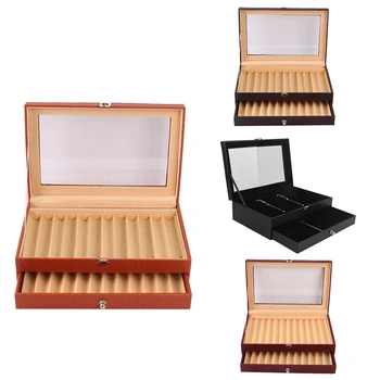 Дървена кутия за съхранение на химикалки с 24 слота, луксозен 2-слойный калъф за химикалки от изкуствена кожа, органайзер за бижута за колекционери авторучек