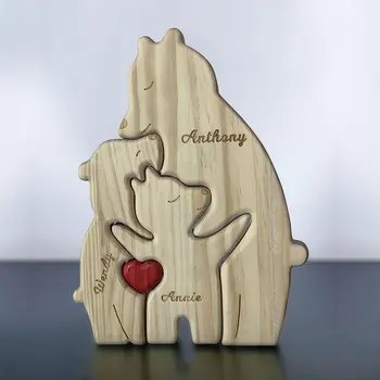 Дървени семейни бижута животни, с посочване на фамилията на Мечка-майка Арт-пъзел направи си САМ Украса на дома desktop Коледен подарък