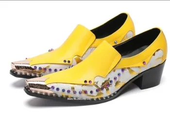 Европейската мода обувки за партита, Кожа, цвят в тон, Лилаво нитове, Мъжки Бизнес обувки за танци, Оксфордские обувки с остър пръсти.