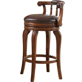 Европейският бар стол с облегалка от масивна дървесина, кожен бар стол, бар стол, стол, американски въртящ се стол