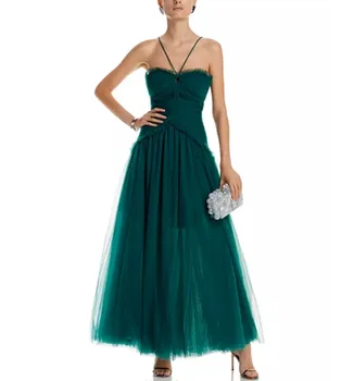 Елегантна къса тюлевые Зелени вечерни рокли с трапецовидна форма, с дължина до щиколоток, с цип, вечерни рокли Robe De Mariée за жени
