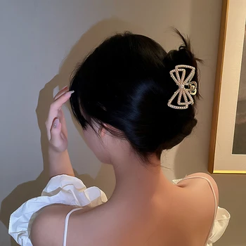 Елегантни Корейски Аксесоари за коса с кристали, Дамски Титуляр за опашката, Лък, Перла Скоба за коса, Раци