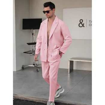 Елегантни розови обикновена костюми за мъже, Однобортный ежедневни мъжки сватбен костюм, оборудвана блейзър с панталони