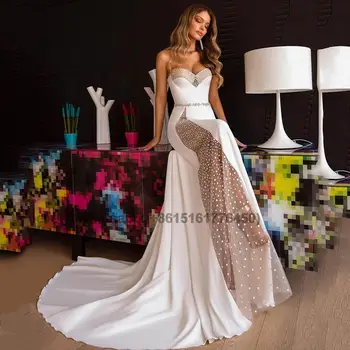 Елегантни сватбени рокли за жени 2022 трапецовидна форма с ръкави-капки, тюлевые дантелени апликации, вечерни сватбени рокли Robe De Mariee по поръчка