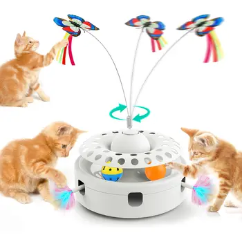 Електрическа играчка за котки-пеперуда 3 в 1, Интерактивна пътека за котки топки, Електронна играчка за котки, Автоматична играчка-пъзел за котки в затворени помещения