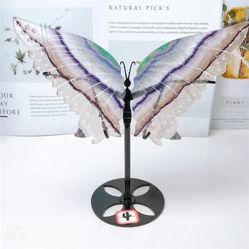 Естествен Модел флуорит Дърворезба на крило на пеперуда Занаяти Изцеление Скъпоценен камък, Каменни подаръци, Декорация на дома, 1 чифт