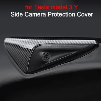 За 2023 година Защитно покритие страничната камера Tesla Model 3 Model Y, Декоративна стикер за автомобил от въглеродни влакна, Аксесоари за модификация на автомобила