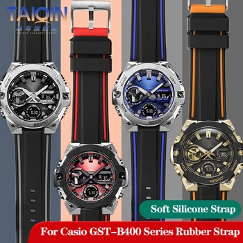 За Casio GST-B400 Каишка G-SHOCK Steel Сърце Мъжки GSTB400 GST-B400D С Повдигнат силиконовата Гума на веригата За спортни часа Каишка за часовника 16 мм