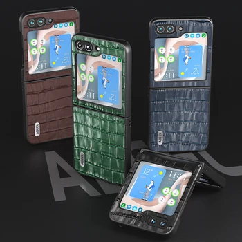 За Samsung Galaxy Z Flip5 Калъф От Естествена Кожа с Изображение на Крокодил Делото сега вход ZFlip5 ZFlip 5 Flip 5 5G устойчив на удари Funda Capa