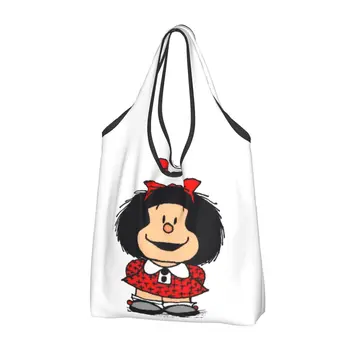 За многократна употреба сладки торбички за пазаруване кукли Mafalda Quino за продукти, сгъваеми чанти за храни, да пере големи чанти-тоут