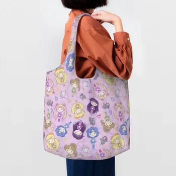 Забавна чанта за покупки от японски аниме Moon Sailors Момиче, процесът хранителни холщовые чанти за пазаруване, чанта за фотография