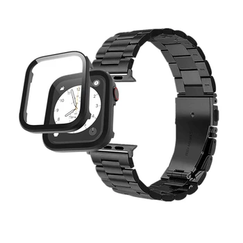 Защитно фолио за екрана + гривна за Apple Watch 7 Band 45 мм 41 мм Метален корпус Каишка от неръждаема стомана за iWatch SE 6 5 4 44 мм 40 мм