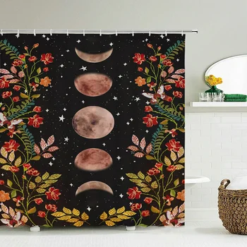 Звездното небе Цветни листа 3D Печат Завеси за душ с куки Кошмарен водоустойчив плат Домашни Завеси за баня 180x180