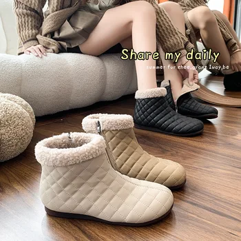 Зимните ботуши Дамски обувки Дамски Australia, женски ботуши на равна подметка с цип, луксозни дизайнерски обувки с кръгло бомбе, 2023, модерен зимни обувки на ниски ластик