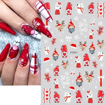Зимните Коледни Стикери за нокти, 3D Сладка Снежинка, Лосове, Дядо Коледа, Лък за 