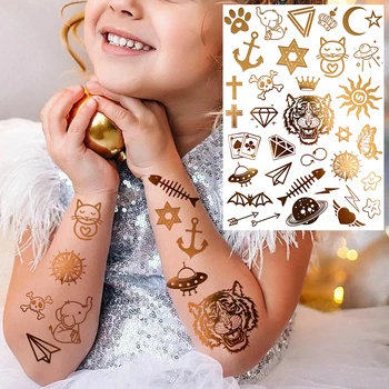 Златен Тигър Звезда на Вселената временни татуировки за деца от жените стойност false, кръст, Луната, Слънцето татуировки реалистичен боди-арт татуировки стикер 3D