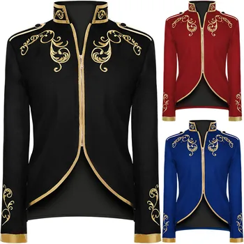 Златна бродерия Крал Принц на Ренесанса Средновековни мъжете Възрастен Празничен сако с дълъг ръкав връхни дрехи, Палта, плюс размер 3XL