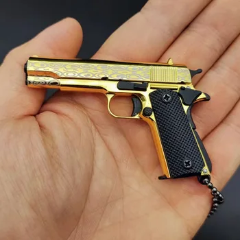 Златна модел Мини пистолет Colt 1911 в съотношение 1: 3, Подвижна играчка пистолет от сплав, ключодържател, играчка-непоседа за събиране на оръжия M1911 PUBG, подарък за момчета