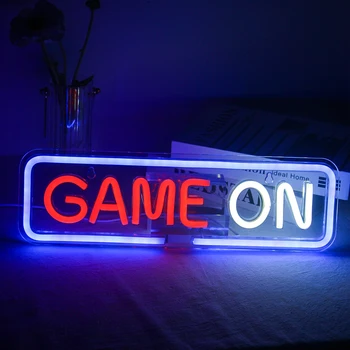 Играта на неонови вывесках, подарък геймеру Ръчно изработени, синя неонова лампа се захранва от USB за спални, игри стая, мъжки пещера, видеоигри за партита