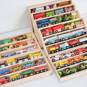Играчка кола, Детска дървена кутия, Малък Влак, Комбиниран комплект, богат на функции дървена пътека, която е съвместима със сцена, Детска подарък PD74