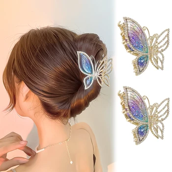Изискан фиба за коса във формата на пеперуда с кристали за жени, Елегантна шнола-крабик за коса, шапки, шнола за коса за момичета, скоба, за да cauda equina
