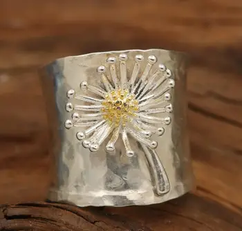 Изискано женско два тона пръстен с позлатени орнаменти във формата на семе, един коктейл пръстен, годежен пръстен за булката, подарък за рожден Ден, Размерът на 6-10