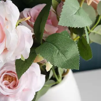 Изкуствено цвете от коприна, симулиращ романтична роза, Букет изкуствени цветя, зелено растение за украса на сватба, рожден Ден, Букет на булката