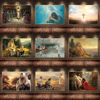 Исус Христос, Който обикаля по вода Религия Платно Картина Печат плакат на Стенно изкуство Абстрактна картина за хола Начало декор Куадрос