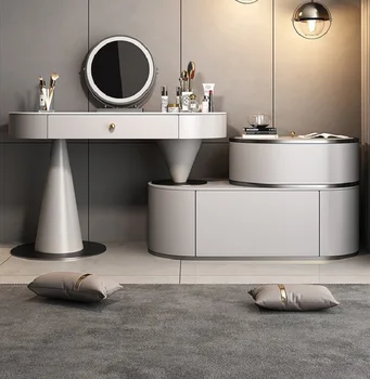 Италиански Лесен Луксозен шкаф за съхранение, тоалетка с огледало, вграден в основна спалня Усъвършенстван Прост тоалетка