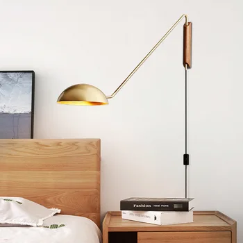 Италия Модерен дизайн, Метален стенен лампа с превръщането дълъг лост за дивана в хола, Лампа, с монтиран на стената лампа с дървена основа