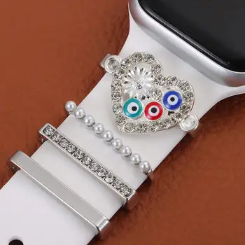 Каишка с диамантен пръстен, декоративно пръстен за Apple Watch, метални висулки, Украшение, Модерен силиконов каучук, Декор, Декорация на нокти, пръстен