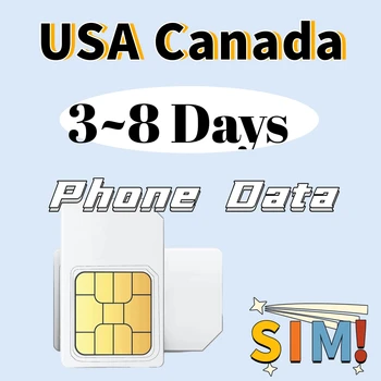 Канада, САЩ И 3-В-1 Данни СИМ-карти На 3 5 8 дни Карта на данните, Мобилен телефон Резерв на Телефонна Преносима Сим-карта 4g сим карта безли