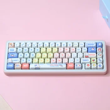 Капачка за ключове Big White Rabbit на профила на PBT MOA, 129 клавиши, механична клавиатура за термосублимации с двойно снимка, механична клавиатура за настройки