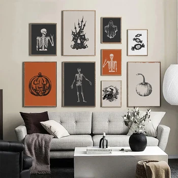 Картина върху платно Happy Halloween Черен скелет, вълшебна бонбони, загадъчна вещица, HD Плакати и щампи, монтиране на изкуството за декориране на стените на стаята