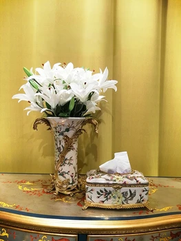 Керамика с медна кутия за салфетки, декорации от злато, бижута за вази, вила клуб, занаяти за хол