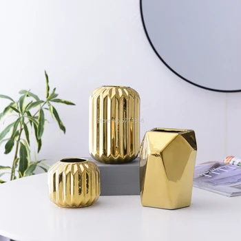 Керамични Геометрична Златна Ваза Nordic Creative Проста Лека Разкошна Ваза За Цветя Начална Дневна TV Шкаф с Декор на Мебели