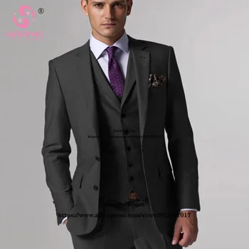 Класически мъжки костюми Slim Fit, комплект от 3 панталони по поръчка костюм от шивач Pour Homme Mariage, смокинг за младоженеца на сватбената вечеря.