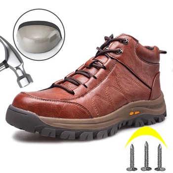 Кожена Защитни Обувки Неразрушаемые Работни Ботуши Със Стоманени Пръсти Защита От Изгаряния На Заваряване Защита Срещу Пробиви Защитни Обувки И Защитни Обувки