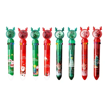 Коледна химикалка химикалка от 4 дисциплини, 10 цвята в 1, награда за клас за деца-ученици