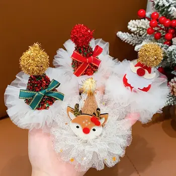 Коледна шнола с лък, Коледен декор на Дядо Коледа, Коледна шапка, превръзка на главата, червена шнола, подаръци за деца