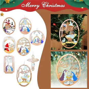 Коледни висящи выдалбливаемые творчески дървени орнаменти, Коледни декорации за празничния сезон, Коледен декор, 1 бр