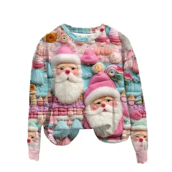 Коледни пуловери с дълъг ръкав, отгоре с 3D дигитален печат, машинно пране, модни градинска облекло за ежедневието, ежедневни облекла за партита