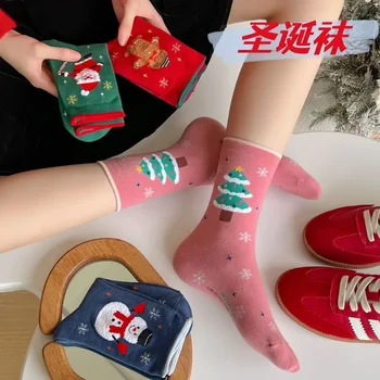 Коледни чорапи, дамски чорапи със средна дължина, есен-зима, червени чорапи Year of Life, Instagram, двойка хипстеров, Студентски чорапи