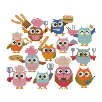 Комплект за Бродерия на кръстат бод Owl Chef 28ct 18ct 14ct 11ct можете да Настроите Плат С Принтом Ръчно изработени Комплект Материали
