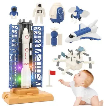 Космическа игра набор от Космически играчки за деца на Ракета кораб Играчки Карикатура Забавни приключения Ракета Космическа совалка Космически спътник, Определени за момчета