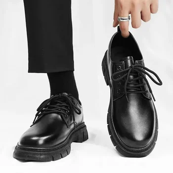 Костюм, Мъжки обувки, Есен 2023, Нова Ежедневни Кожени обувки За мъже, Момчета, Мека Подметка, Зимни Мъжки Обувки в Черен цвят, Мъжки