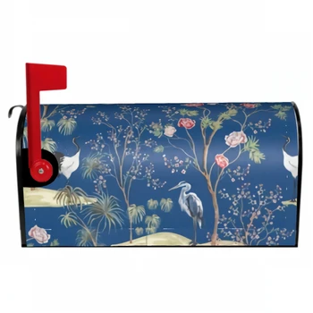 Красива екзотична китайската магнитна капакът на пощенската кутия, рози и журавлиная птица, Водоустойчиви опаковки за пощенски кутии, декор за пощенски кутии