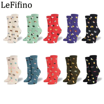 Красиви дамски чорапи LeFifino, японски чорапи за суши Harajuku, сладки чорапи с ананас и банан, памучни чорапи със забавни котки и за жени, ZH54520